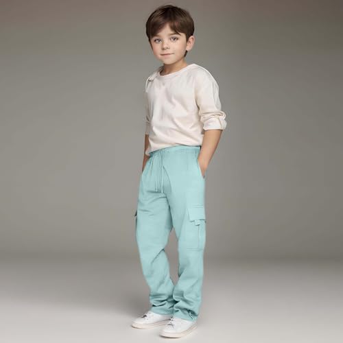 Cargo Pants for Boys Casual Open Bottom Elastic Waist Cargo Sweatpants Baggy Athletic Workout Joggers with Pockets 3-14Years2