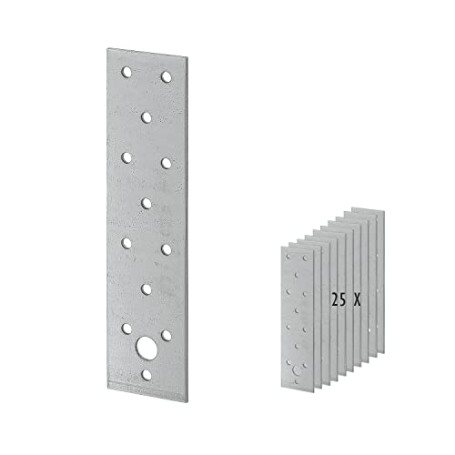 25 x siwitec Lochplatten 240 x 80 mm, Lochblech Montageplatte sendzimir verzinkt, CE-Kennzeichnung, witterungsbeständiger Holzverbinder, Lochblech Stahl für Holzverbindungen, Flacheisen gelocht