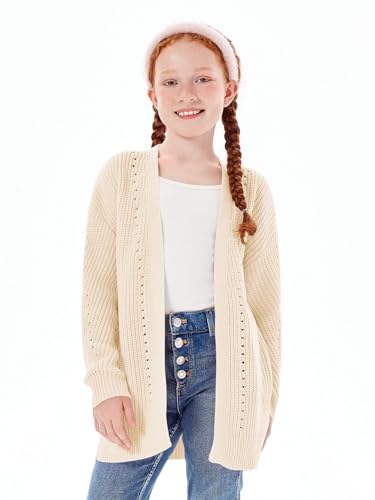 Haloumoning Girls Open Front Cardigan Sweaters Kids Fall Fashion Side Slit Outerwear 5-14 Years2