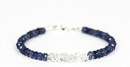 JEWELZJEWELZ Iolite braccialetto, Regalo per lei, Herkimer Diamond Gemstone bracciale, bracciale da, gioielli fatti a Mano, gioielli, Chakra terzo occhio 5 mm