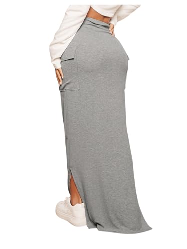 SOLY HUX Women's High Waisted Pocket Side Split Hem Bodycon Pencil Skirt Long Maxi Skirts2