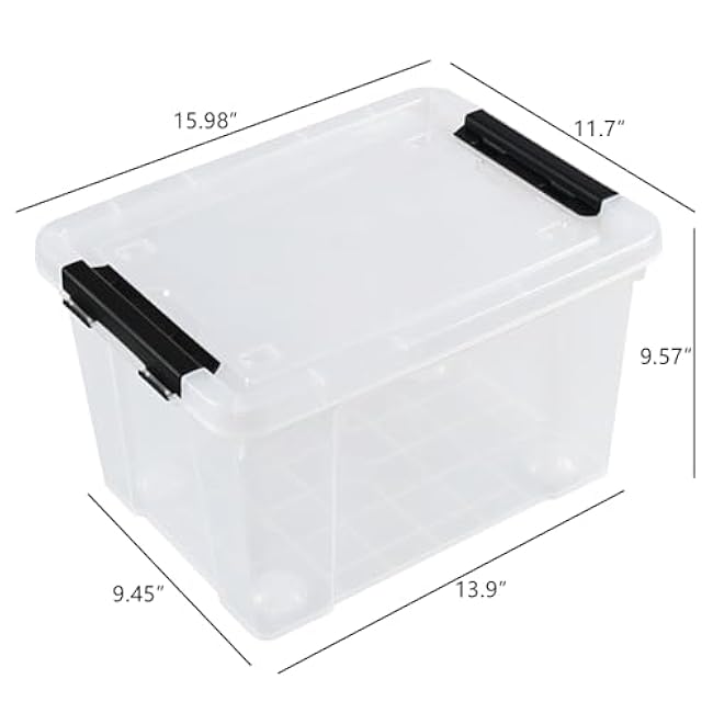 Obstnny 4 Packs 22 Quart Clear Latching Box with Wheels, Plastic Lidded Storage Bin