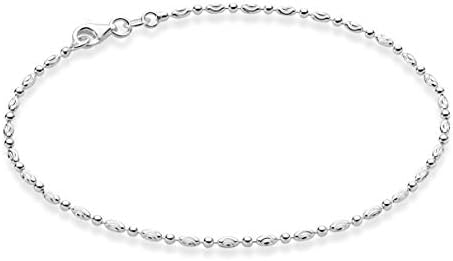 Miabella 925 Sterling Silver Diamond-Cut Oval and Round Bead Ball Chain Anklet Ankle Bracelet for Women Teen Girls, Made in Italy (sterling-silver, Length 9 Inches (X-Small))