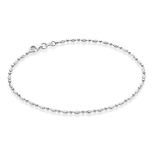 Miabella 925 Sterling Silver Diamond-Cut Oval and Round Bead Ball Chain Anklet Ankle Bracelet for Women, Made in Italy