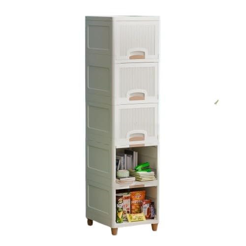 Storage Cabinet Organizer with Front Doors and Open Shelves Plastic Tall Storage Rack Stand Unit for Home Kitchen Bedroom (5 Layer)-image-43