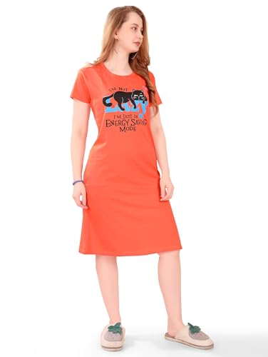 Image of Printed Knee Length Pocket Night Dresses for Women | Cat Lovers | Premium Soft Cotton Nighty | Sky Blue