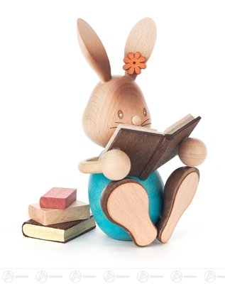 Rudolphs Schatzkiste Ostern & Frühjahr Hase Stupsi mit Büchern Höhe ca 12 cm NEU Erzgebirge Osterhase Osterdeko