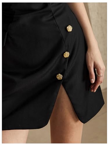 Women's Crew Neck Button Front Mini Dress Sleeveless Split Hem Work Business Casual Dresses3