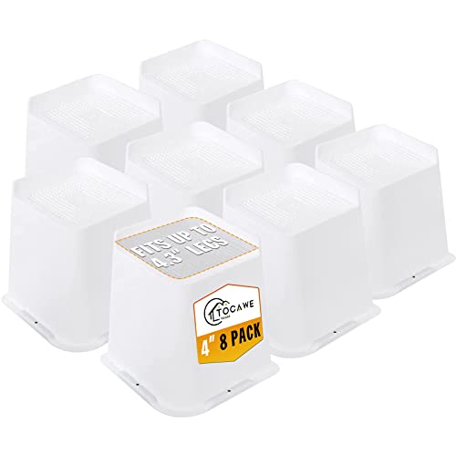 Tocawe Bed Risers 4 Inch Lift, Set Of 8 Heavy Duty, Up To 5500Lbs, Furniture Risers For Bed Frame, Couches, Tables, Desks,White #TOP17
