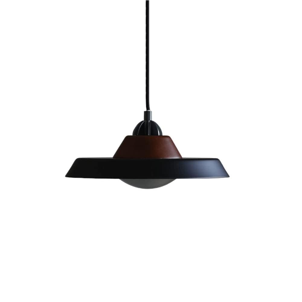 LYMSXAZOU Modern Wrought Iron Pendant Light with Wood Accent – E27 Single Head Chandelier for Dining Room & Bedroom(Dark)