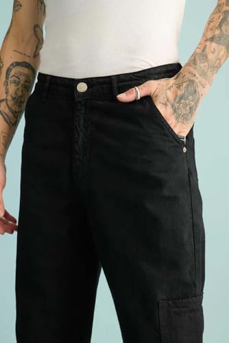 Image of KOTTY Men's Straight Leg Cargo Jeans - Retro Street Style Denim with Utility Pockets