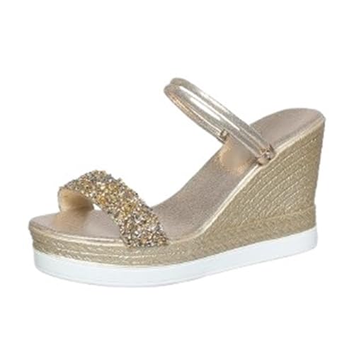Summer Shoes For Women Wedges Sandals Women High Heels Sandals Slides Shoes Platform(Gold 1,5)