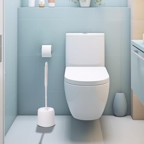Image of 14 Sets Toilet Brush and Holder Set 14.57 Height Bathroom Cleaning Brush with Caddy, Toilet Bowl Scrubber for Deep Cleaning(White)