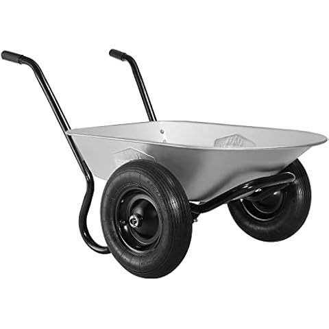 Gardebruk Two Wheeled Wheelbarrow 100L 150kg Home Garden Trolley Heavy Duty Transport Handcart Cart Galvanised Tub Powder Coated Frame With Twin Pneumatic Tyres Cover