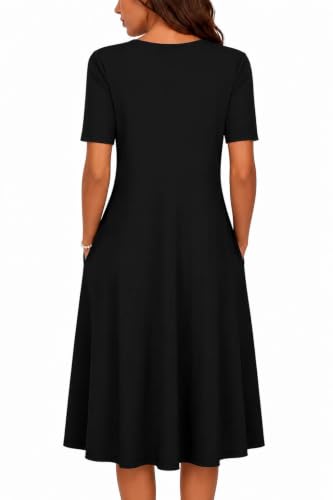 Image of LOVESHOOT Womens Summer Midi Dress 2026 Casual Short Sleeve A Line Dress with Pockets Evening Wedding Guest Work