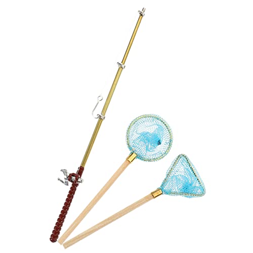 TOYANDONA 1 Set Mini Fishing Rod Toy Dollhouse Fishing Tackle Mini Fishing Rod Decor Kidcraft Tiny Fishing Pole for Dolls Magnetic Fishing Toy Playset Reels Model Miniature Fishing Rod Alloy