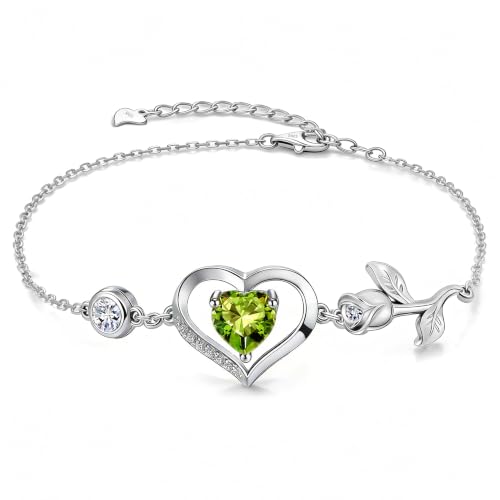 Image of 1CT Rose Heart Birthstone Bracelet for Women Love Gift