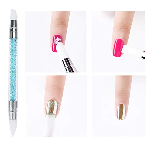 Minkissy 3Pcs Nail Art Sculpture Pen Set Silicone Double End Rhinestone Handle Emboss Carving Brush Builder Dotting Manicure Tool For Home Salon (Sky Blue) #TOP2