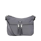  Hexagona Garni Cuir de Vachette Grainé, Paris Mujer-Colección Joy-Gris-en Nylon pequeño-Bolso Bandolera, L : 31 x h : 23 x P : 7 cm