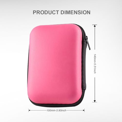 Image of Hard Drive Carrying Case Storage Organizer Bag Multi-Purpose Universal Carry Pouch Compatible with Western Digital WD Elements Seagate, 2.5'' EVA Shockproof Travel Case (Pink)