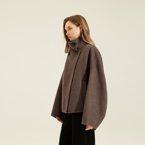 utcoco Women Cropped Thicken Wool Coats Oversized Short Jackets Notched Lapel Pea Coat Trench Overcoats with Pockets4