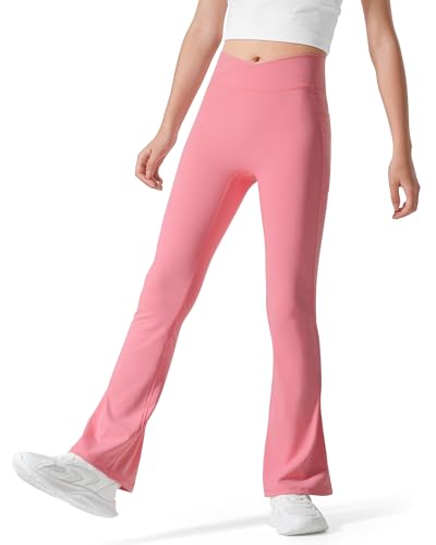 BOOPH Girls Flare Leggings with Pockets Cross High Waisted Yoga Pants Bell Bottoms Athletic Pants