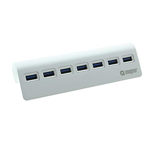 USBGear 7-Port USB 3.0 Charging and Data Hub Sleek Silver for Desktops