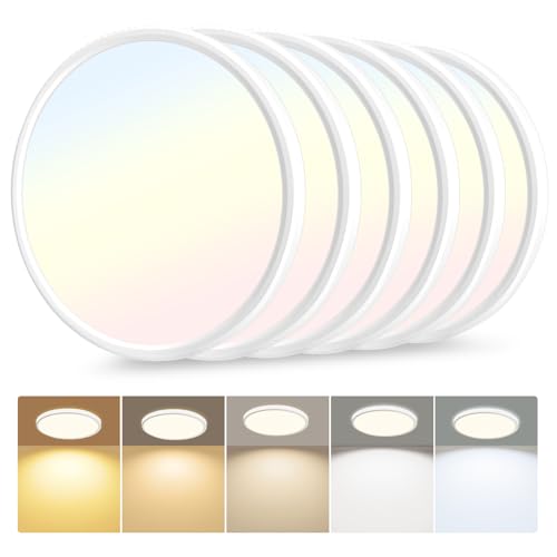 hunhun 6 Pack 3200lm LED Flush Mount Ceiling Light 12 Inch, 5CCT Adjustable,Super Slim 0.87 inch led Ceiling Light Fixture for Bedroom, Living Room, Dining Room (White, 6-Pack)
