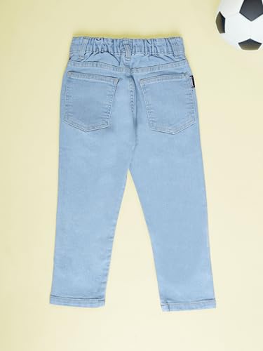 Image of KiddoPanti Boys Regular Fit Denim Pant | Stretch Poly Cotton Denim | Regular Fit Full Length Pant | Back Elasticated & Button with Zip Open Fly