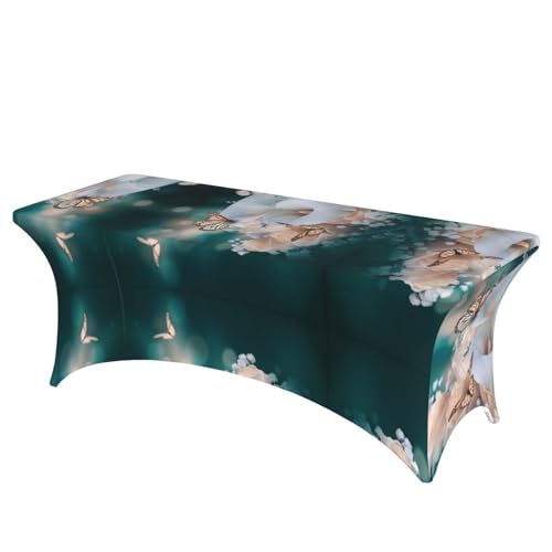 Nappe fleur et papillon extensible 1,8 m avec housse de coin pour table de jardin