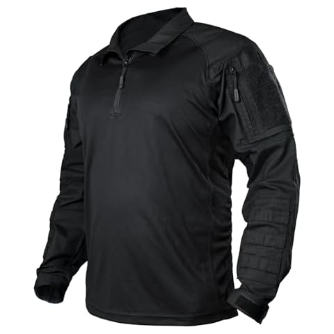 IDOGEAR Men’s Combat Shirts Tactical Long Sleeve Shirt with Elbow Pads Military BDU Shirts with Pockets Airsoft Clothing(Black,Large) Cover