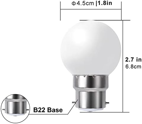 Suncan Bayonet Light Bulb 1W, B22 Small Globe Light Bulb, Warm White 3000K,for Outdoor Garden Patio, Halloween, Christmas, Tree, Fairy Party Night Lights, Non-Dimmable,Pack of 10