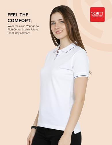 Image of Scott International Women's Cotton Polo T-Shirt | Half Sleeve Plain Collar Tee | Stylish Casual Top | Plain T-Shirt for Girls | Workwear for Office & Casual Wear