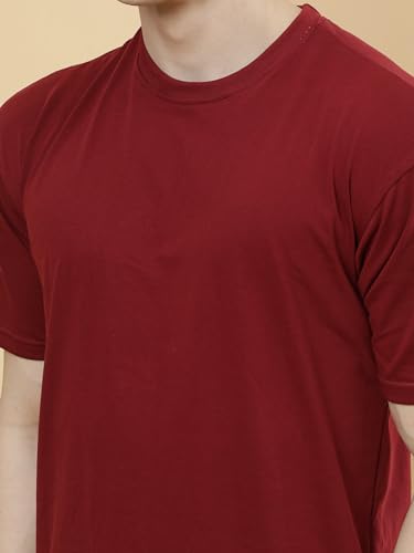 Image of POCKMAN Oversized Fit Mens Round Neck Cotton Blend Half Sleeve Plain T-Shirts.