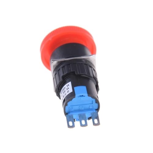 Interruptor de botón de 16mm tipo hongo rojo con conexiones NO y NC de 3 pines 4