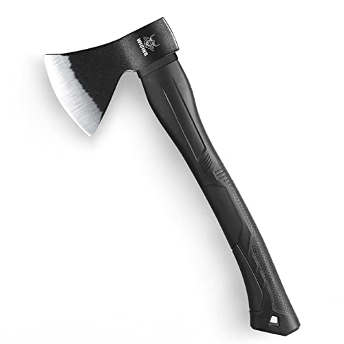 WICING Camping Axe,15 inch Hatchet, Carbon Steel Splitting Axe, Fiberglass Handle, with Anti-Slip & Shock Reduction Grip for Wood Splitting, Kindling, Chopping, and Axe Throwing