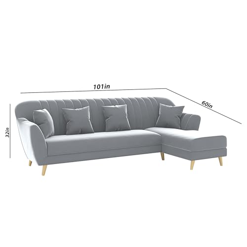 Image of Atticus RHS 6 Seater L Shape Sofa Set for Living Room (Grey Fabric) Premium Fabric Sofa Set