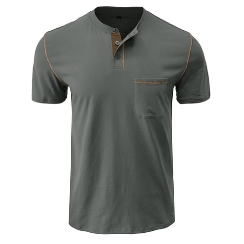 Pull d'été pour homme Henley à manches courtes et boutons