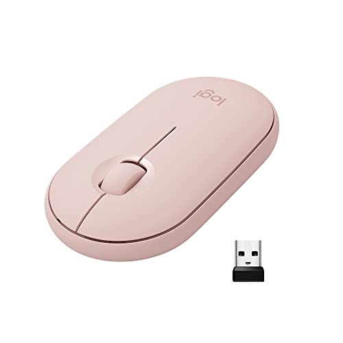 Logitech Pebble, souris sans fil avec Bluetooth ou récepteur 2,4 GHz, souris silencieuse et ultra-fine pour ordinateur portable, notebook, iPad, PC, Mac et Chromebook - Rose