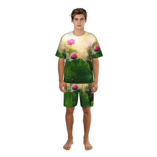 Ensemble pyjama d'été léger short et manches courtes - Pyjama court hommes lotus