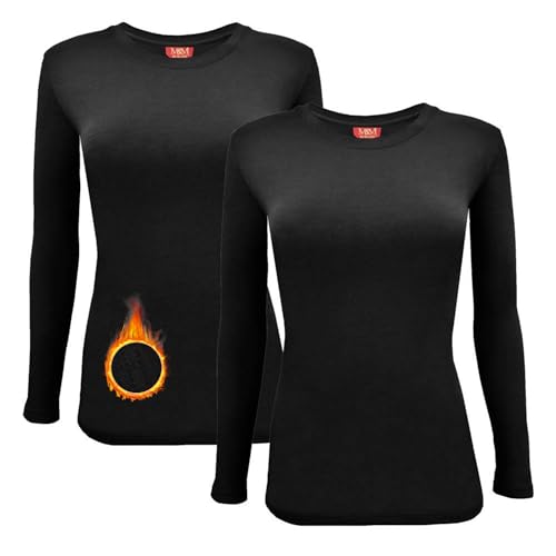 M&M SCRUBS Women's Under Scrub Tee Crew Neck Long Sleeve T-Shirt 2 - Pack (Black, 2X-Large)