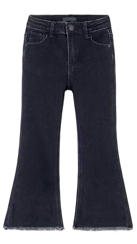 KIDSCOOL SPACE Baby Little Girls Flared Jeans, 12M-5T Raw Edge Hem Stretchy Denim Pants,Black,18-24 Months