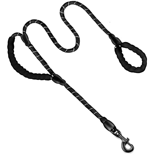 Correa de Cuerda para Perro, Fuerte para Perros pequeños, medianos y Grandes, diseño con Dos Asas Acolchadas de 185 cm de Largo, Material Duradero con Asas Dobles (Negro) Cover