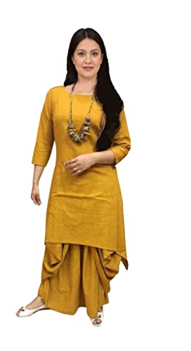 Image of Femezone Women's Linen Blend Cotton Dhoti Kurta Set