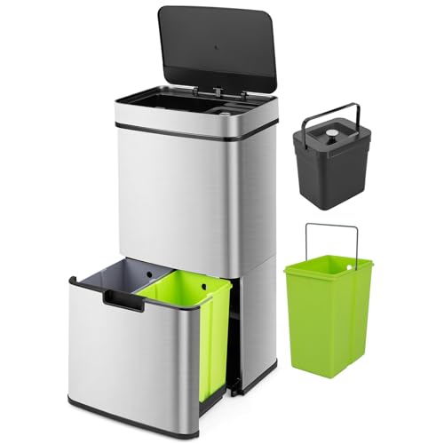 Caneca de basura sensor inoxidable 67L con cubetas