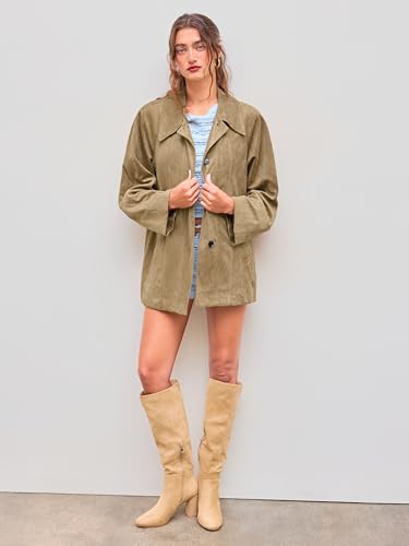 CIDER Suede Collar Soild Pocket Jacket Women's Oversized Suede Jacket Long Sleeve Casual Outerwear4