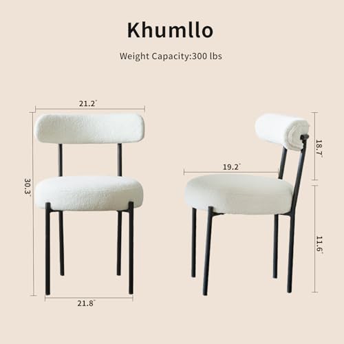 khumllo Dining Chairs Set of 2, Boucle Upholstered Modern Mid Century Round Kitchen Chairs with Curved Backrest & Metal Legs for Vanity, Living Room (White-1) by khumllo - Used condition - Image 2