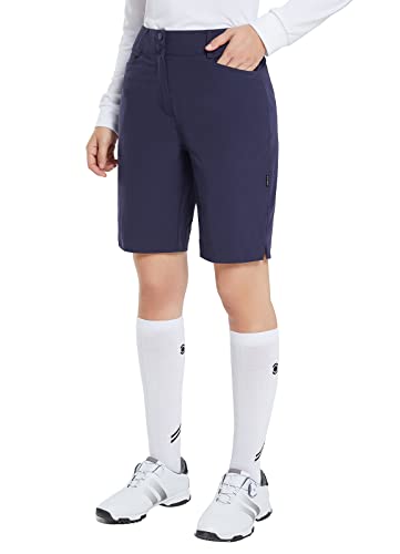 Baleaf Women's Golf Shorts 9" Bermuda Long Short Knee Length Stretch With Pockets Golfing Apparel For Ladies Navy Blue Xl #TOP7