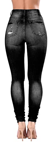 Image of Women's High Waisted Ripped Jeans for Women Butt Lift Distressed Stretch Juniors Skinny Jeans, Black J, 18