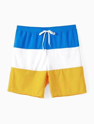 Patpat Matching Tropical Swimsuits For Couples His And Her Summer Beach Vacation Hawaiian Colorblock Drawstring Waist Swim Trunks Board Shorts Swimsuit Swimwear Yellow For Men M thumb #1